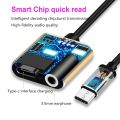 USB Type C to 3.5mm Audio Adapter With Charging Port 2 in 1 Dual Port Aux Headphone Jack Connector For Type-C Models | Earphone Converter Aux Audio Sound Cable With Type-C Charging Jack Headset Splitter Music Converter - High Quality. 