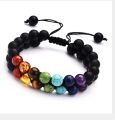 Amazon New Colorful Stone European and American Male Black Volcanic Stone Yoga Energy Bracelet Volcanic Stone Seven Braided Bracelet. 