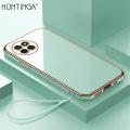 Hontinga for Itel S23 Back Cover Free Strap Luxury 6D Plating Frame Shiny Bling Case Soft Silicone Square Mobile Cover. 