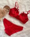 Flourish Stylish Sexy Front Cross Strips Padded Wired Bra & Panty Set 0001. 
