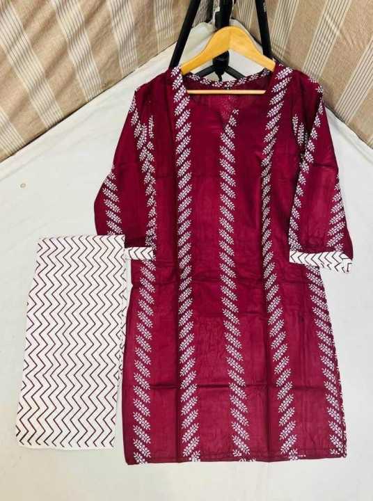 Stylish Era stitched line print 2pc in linen dress for women and girls