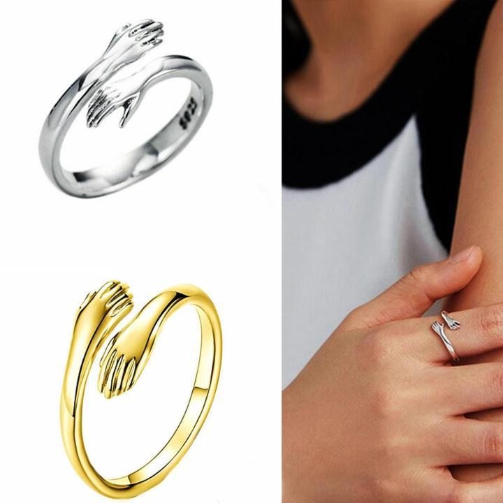 Loving Couple Hug Rings - Adjustable Retro Style For Men/Women - Silver/Golden Trendy New Arrival