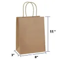 Pack of 10 Paper Bags 8 X 11 X 3 Gift Bags, Party Bags, Shopping Bags, Kraft Bags, Retail Bags, Merchandise Bags, Brown Paper Bags with Handles Bulk 110Grams. 