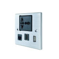 Multifunctional Media Wall Socket Outlet, Multimedia Wall Plate Silver -(Multi, USB, HDMI, Internet,). 