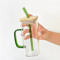 385 ml Lightweight, Heat-Proof Glass Tumbler with Straw & Handle - Eco-Friendly Lid - Perfect for Coffee, Tea, Juice. 