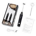 Milk Frother USB Rechargeable Handheld Foam Maker 3-Speed Adjustable for Latte Coffee Cappuccino Making with Egg Mixer and USB Charging Cable. 
