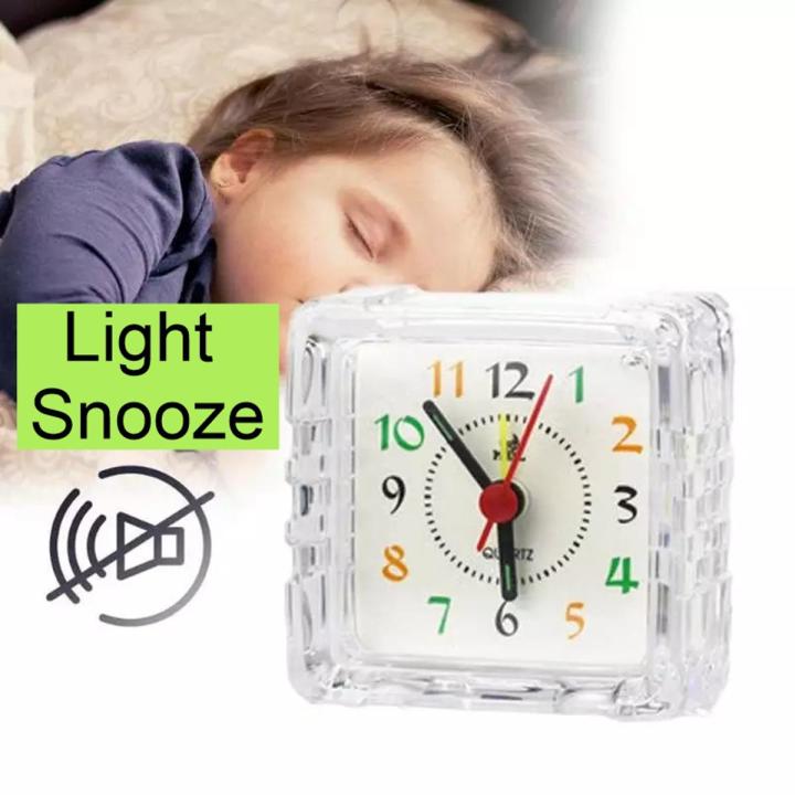 Analog Travel Alarm Clock Small Night Illuminated Quietly Analog Quartz on snooze with clock Light deman- Resin white Crystal  Clock children table clock-
