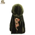 Fashion Velvet China Dragon Pattern Durag Breathable Bandana Long Tail Headwrap Women And Men Solid Color Hip Hop Turban. 
