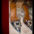 GIOVANO Cinderella Transparent Heel Sandals - Elegant Pointed Toe, 2.5-Inch Crystal Heels, Stylish Formal Wear, Comfortable Padded Sole, Perfect for Parties and Weddings. 
