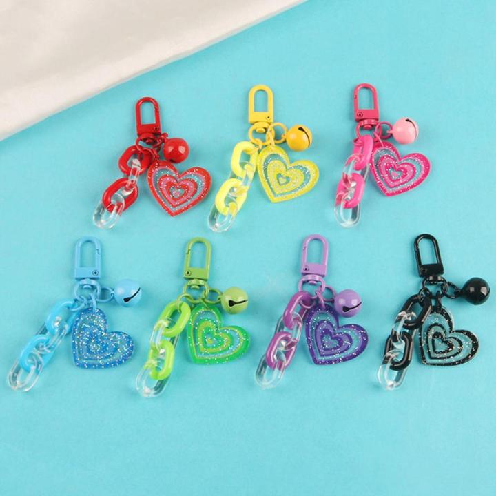 Fashion Creative Love Shaped Bell Car Keychain For Women Girls Cute Acrylic Chain Accessories Couples Bags Pendant Accessories