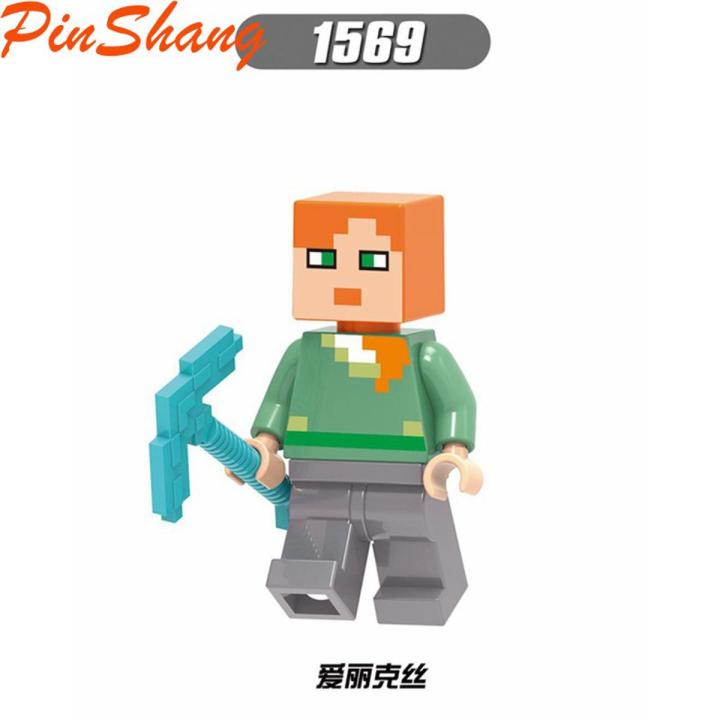 PinShang My World Lego Minecraft Minifigures Steve Alex Zombie Iron Golem Enderman Model Building Blocks