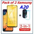 Pack of 2 Samsung A20 9D Full Glue Tempered Glass Screen Protector Back Camera Lens Glass Protector for Samsung Galaxy A20. 