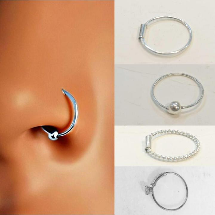 4Pcs 100% Real Chandi NoseRing, Silver Girls Nose Bail, Piercing Nathli For Girls (With Box)