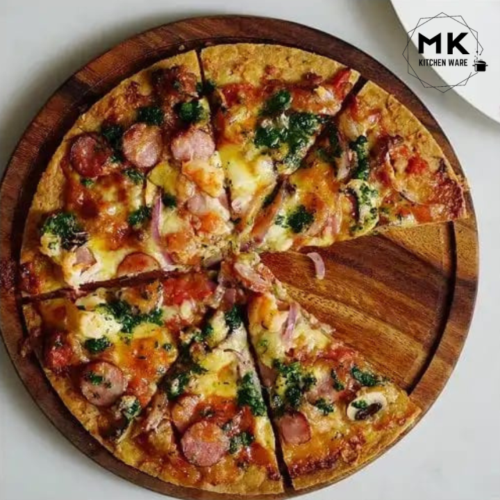 Pizza Pan Base, Pizza Serving Platter Wooden Without Handle - Wooden Pizza Pan Plate, Base Shaped Tray for Kitchen & Restaurant, 07 Inch x 17 Inch Round Pizza Base, All Sizes Available, Microwave Safe