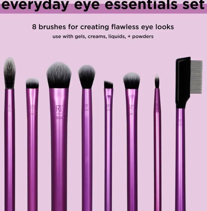 Real Techniques Eye Makeup Brush Set – Everyday Eye Essentials Kit (9 Pcs) | Professional Eyeshadow Brushes for Blending, Liner, Crease, Smudge & More