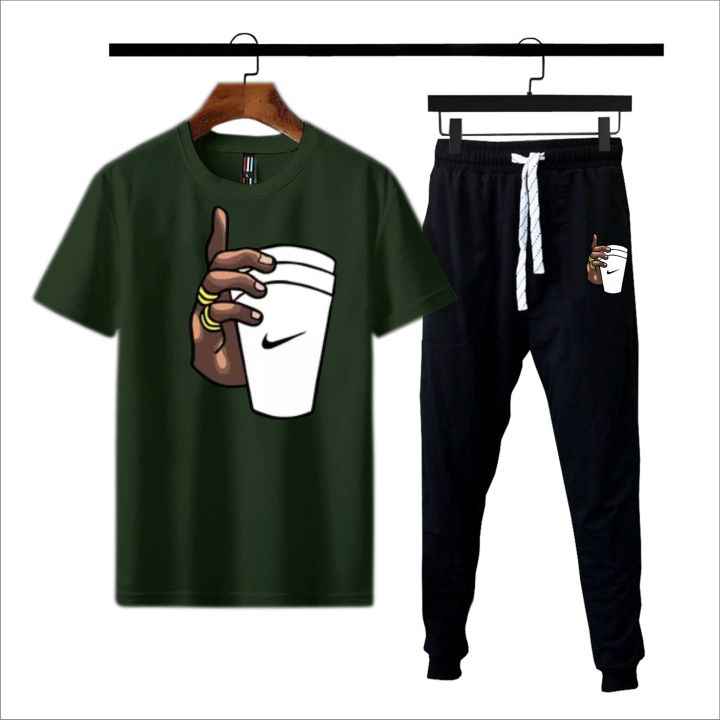 olive green printed summer tracksuit for men & boys