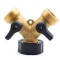 Garden Hose Splitter Hose Distributor 2 Way Heavy Duty Brass Connector Tap Splitter Y Splitter 2 Valves with 2 Extra Rubber Washer. 