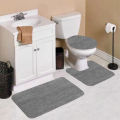Premium Plush Bath Mat Set with Non-Slip Absorbent Texture - 3-Piece Contour and Toilet Lid Cover Bundle. 
