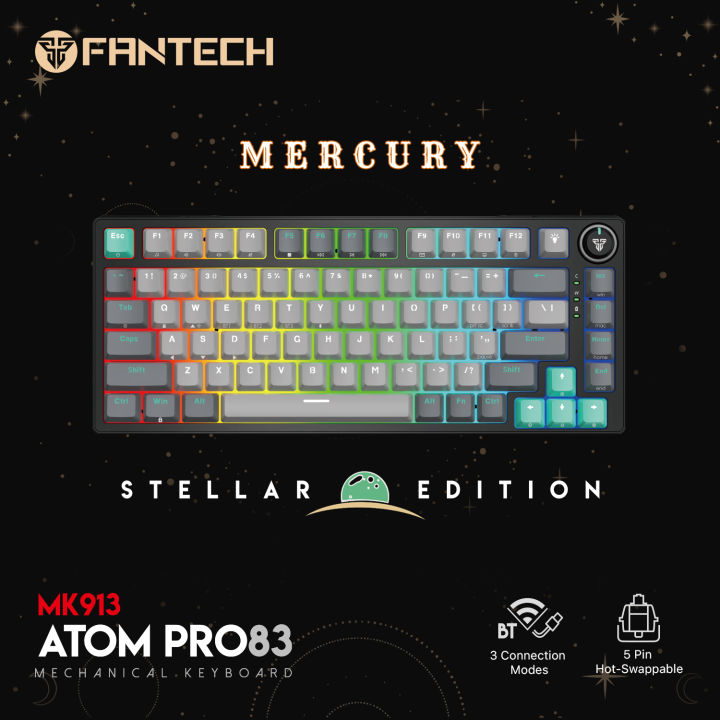 FANTECH ATOM 83 Wireless Mechanical Keyboard Hot Swappable Customisation Via Software RGB Lights Triple Mode Connectivity