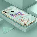 Casing Huawei y7 2019 y7 prime 2019 y7 pro 2019 Phone Case Plating Straight Edge Silicone Phone Case Beautiful Butterfly design with Tassel Lanyard. 