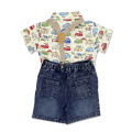 Archies Boys Crazy Cars Multi Color Printed Shirt With Blue Shorts & Suspenders. 