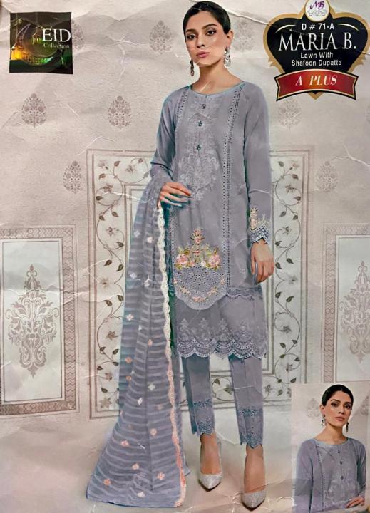 Three Piece Suit With Shafoon Dupatta Pure Lawn A Plus Quality
