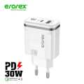 Erorex High Quality PD fast Adapter, PD-C13, Dual Port_PD.30W+USB 18W Quick and fast Charging Compatible with Android and iOS Devices_Erorex Charger. 