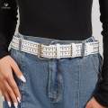 Fashion Men Rivet Belt Adjustable PU Leather Casual Punk Cool Boy Girl white. 