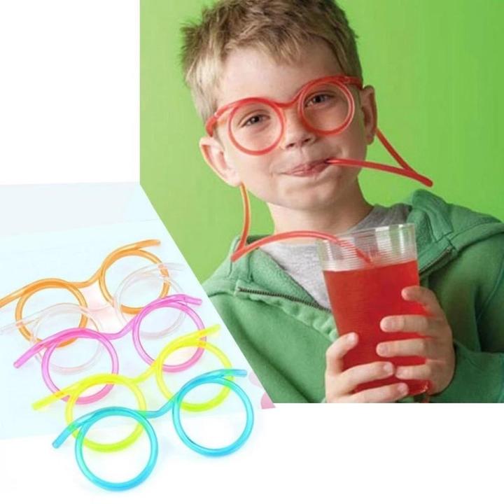 Fun Soft Plastic Straw Glasses Flexible Drinking Straws Tube Tools Kids Novelty Toy Party Supplies