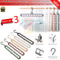 Pack of 3 - Super Magic Changeable Clothes Pluto Plastic Hanger Space Saving Saver Wonder Closet Organizer 9 Holes Holder Cloths and Pants Hanger. 