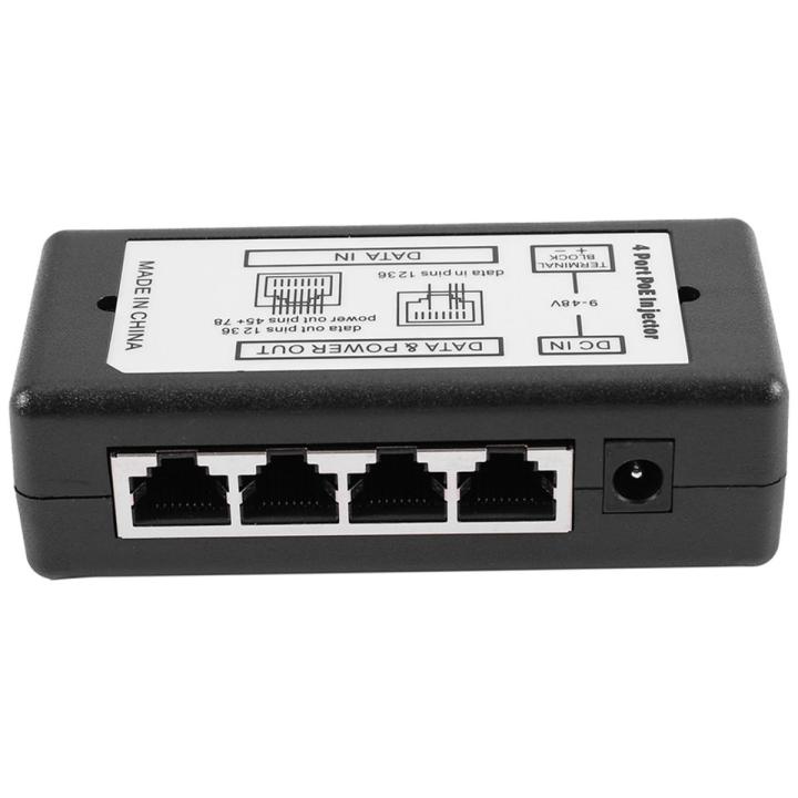 4 Port Poe Injector Poe Adapter Ethernet Supply Pin 4,5(+)/7,8(-)Input Dc12V-Dc48V for Ip Camera