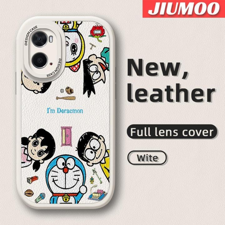 JIUMOO For OPPO A96 A76 A36 Case Cartoon Oil Doraemon Thin Leather Soft Full Lens Back Cover Camera Protect Cases Shockproof Casing
