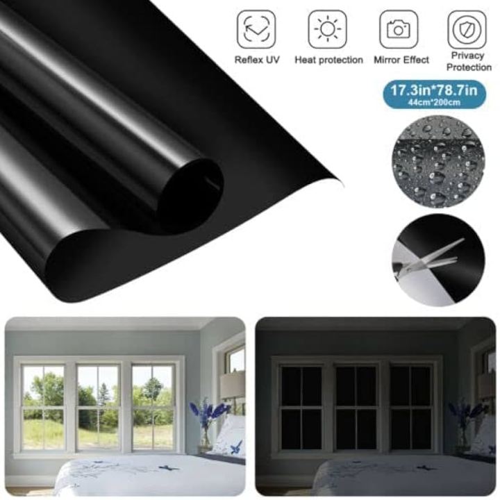 Window Film PVC Black Self-Adhesive Sun Protection & Privacy Screen Mirror PVC Film Window UV Protection for Bedroom Bathroom & Office - 5 Sheets (8 Inches x 8 Inches)