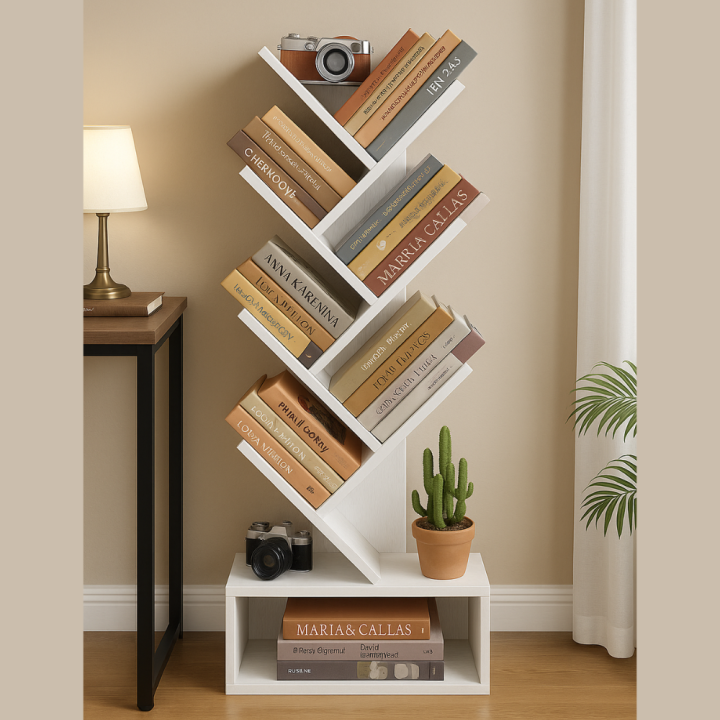 6-Tier Tree Shaped Book Shelf with Drawer – Tree Book Rack – White ...