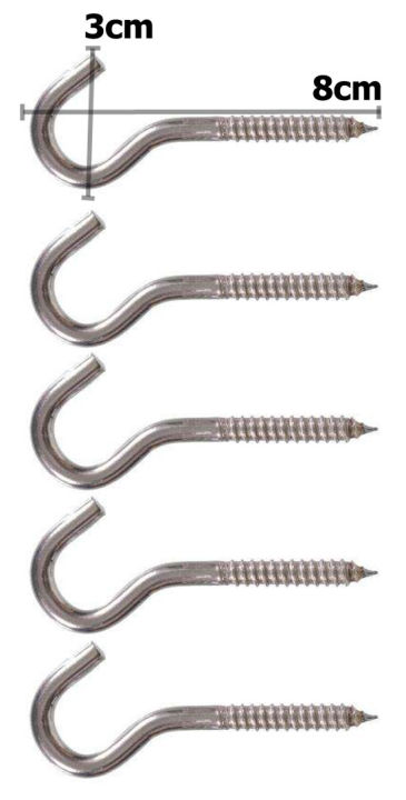 #14 Galvanized Screws Hooks - Lamp Hooks - Question Mark Hooks - Sheep Eye Hooks - Wood Hooks - Self Tapping Screw Hooks - Bundle Pack of 5