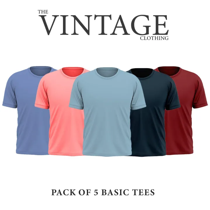 The%20Vintage%20Clothing%20Pack%20of%205%20plain%20half%20sleeves%20Tshirt%20For%20Men%20for%20men%20-%20Image%202