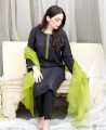 3-Piece Unstitched Katan Silk Dress Set with Intricate Handmade Embroidery and Luxurious Organza Dupatta. 