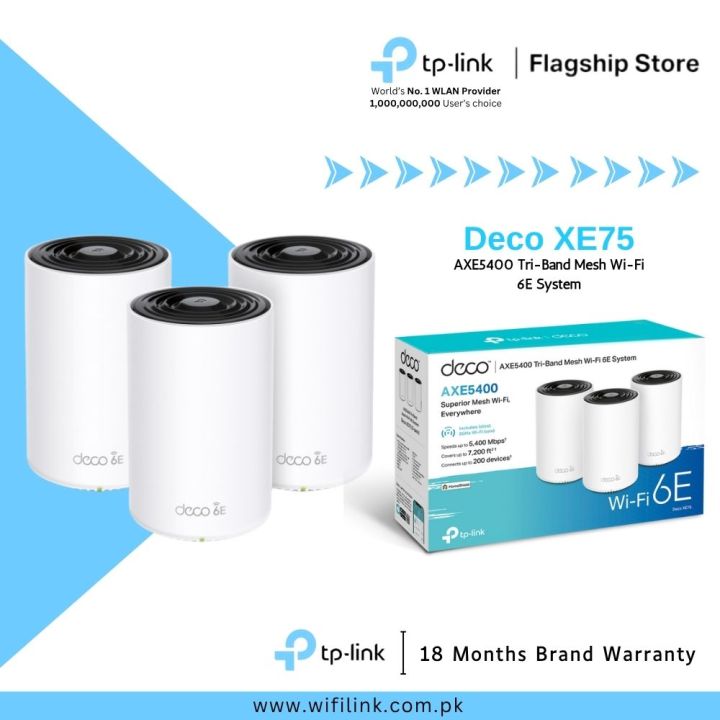 TP-Link Wi-Fi Deco XE75 ( 3 Pack ) AXE5400 Tri Band Whole Home Mesh Wi-Fi 6 System - 18 Months Brand Warranty