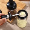 Clear Glass Jar with Lid and Spoon Attached for Home and Kitchen, sugar bowl, condiment container, Spice Storage. 