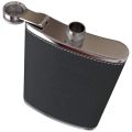 Pocket Hip Flask 8 Oz with Funnel Stainless Steel with Black Leather Wrapped Cover and Leak Proof - Fits any Suit for Discrete Liquor Drinking. 