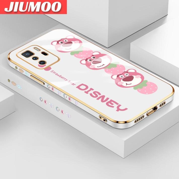 JIUMOO For Xiaomi MI POCO X3 GT Case Cartoon Cute Lotso Bear Side New Design Phone Case Square Edge Pattern Silicone Softcase Luxury Plating Casing Full Cover Camera Shockproof Protection Cases