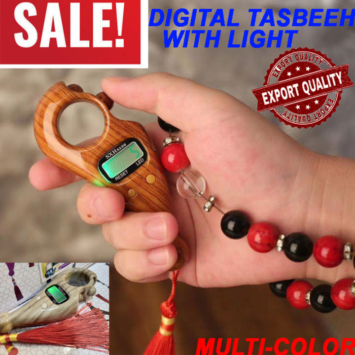 Genuine Electronic Digital Counter Tasbih tasbeeh with LED light Stylish Digital String Counter LCD Digits Finger tasbih Number small Portable Nerve Relief Countertop Plastic Pray hand tally Count Multi design for Prayer Islamic Muslim remembering tool