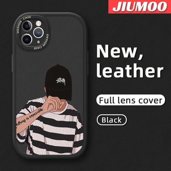 JIUMOO For iPhone 11 Pro Case Fashion Cool Tide Boy Men Thin New Design Leather Soft Back Cover Camera Protection Cases Shockproof Casing