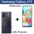 Samsung Galaxy A71 Tempered Glass Screen Protector Polish Glass  + Back Clear Jelly Protector Soft Film Protection Hydrogel Film Protector For Samsung Galaxy A71. 