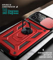 iPhone 13 Pro Max Phone Case, Military-Grade Push Window Cover Ring Stand Hard Anti-Fall Casing. 