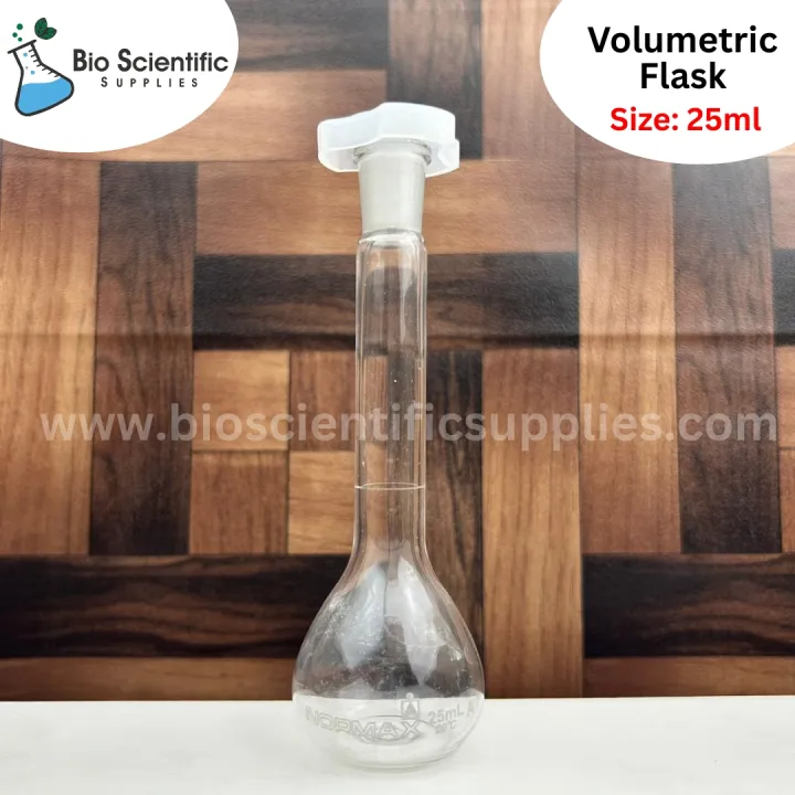 Volumetric%20Flask,%2025ml%20%E2%80%93%20Clear-Fitted%20with%20Polypropylene%20Stopper%20-%20Class%20A,%20Tolerance%20%C2%B10.10%20ml%20-%20White%20Graduation%20Mark%20-%20Borosilicate%20Glass%20%E2%80%93NORMAX%20-%20Image%202