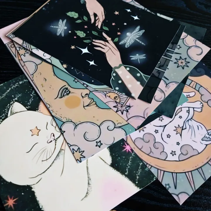 9 pack CELESTIAL CATS cards/posters based on moon sun tarot astrology ...
