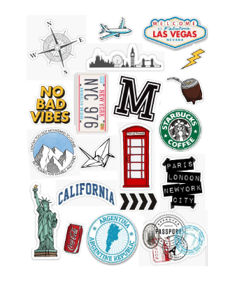 Cute Stickers A5 uncut , Cute  Kawai Netflix  Travel Yellow , mobile laptop | journaling