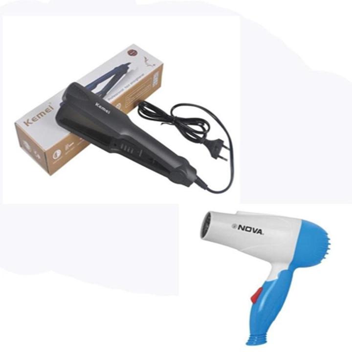 Pack Of 2 Kemi Hair Straightener & Nova Foldable Hair Dryer