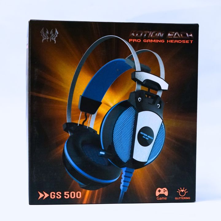 Kotion Each GS-500 Gaming headsets with blue light in speakers. Elegant look. Speaker size 50mm, Impedance 32Ohm, Frequency 15Hz to 20kHz, Microphone Impedance 2.2KOhm, Cable length 2.1m.